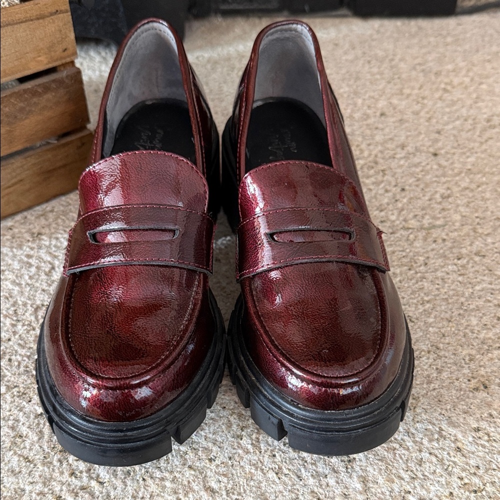 Burgundy Chunky Loafers Crown Vintage Sage Size 6 - Picture 2 of 6